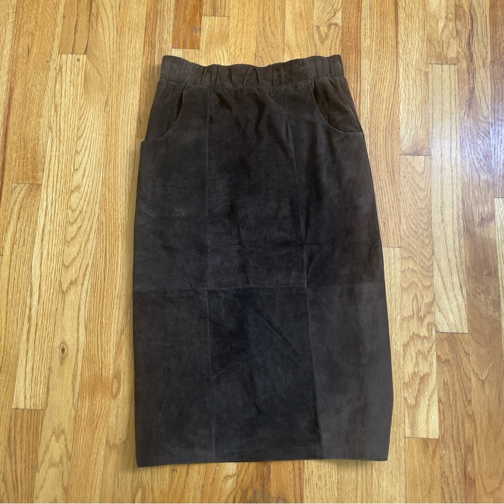 Vintage Dark Brown Suede Pencil Skirt